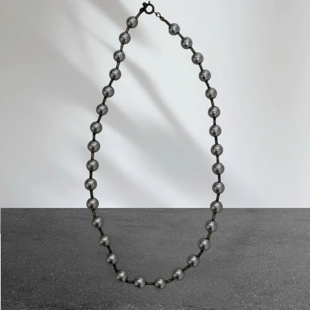 Beaded Necklace with Ring Clasp Closure Silver Women